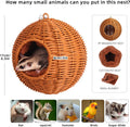 Small Animal Hammock, PP Rattan Hiding Place with Removable Cotton nest, Suitable for Hamsters, Guinea Pigs, Rats, Sugar
