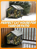 Elevated Insulated Outdoor Cat House Weatherproof - 20"x19"x17" Waterproof PVC Top & Aluminum Film Liner Camouflage Fera