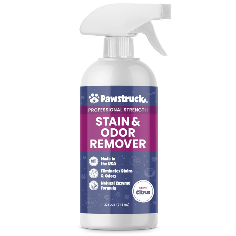 Pawstruck Professional Strength Pet Stain & Odor Remover - Natural Enzyme Cleaning Solution for Dogs & Cats - Safe and Effective Smell Eliminator - 32 oz - Packaging May Vary