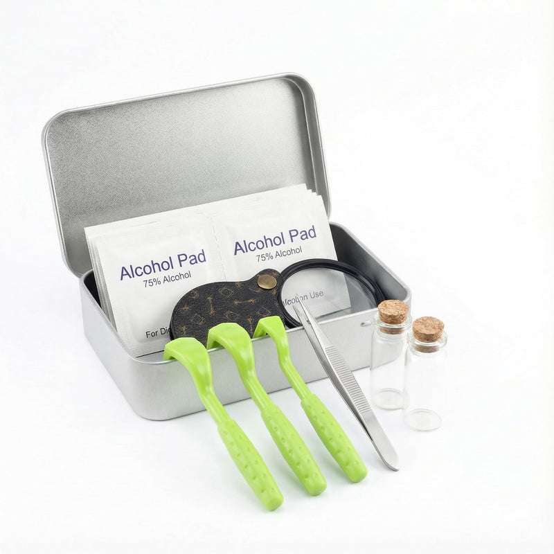 SHSEEN Tick Removal Tool Kit for Dogs & Humans - Emergency First Aid Tin with Tick Remover Crowbars, Tweezers, Alcohol Pads & Testing Vials - Camping Essentials for Lyme & Flea Defense
