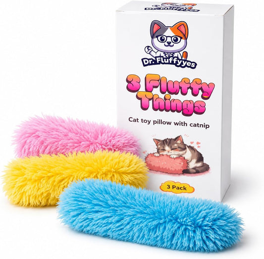 Dr. Fluffyyes 3 Fluffy Things Cat Toy Pillows with Catnip & Crinkle Fluffy Plush Cat Toys for Indoor Cats, Kittens & Adult Cats (3 Pack)