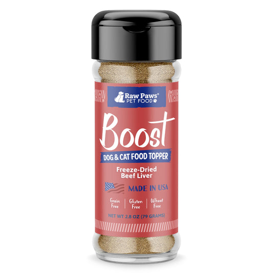 Raw Paws Boost Pet Food Topper Freeze-Dried Beef Liver, 2.8-oz, Made in USA, Dog Food Toppers for Picky Eaters, Cat Gravy Dog Gravy Topper for Dry Food, Beef Liver Sprinkles for Dogs, Cat Food Toppers