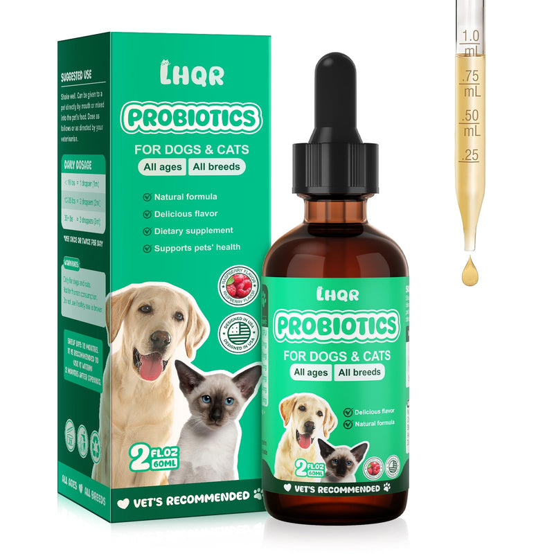 Liquid Probiotics for Dogs & Cats with Prebiotics & Digestive Enzymes - 3-in-1 Formula for Gut Digestive Health & Nutrient Absorption, Supplement Drops - 1.2 Billion CFU - 2 FL Oz