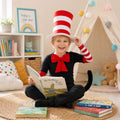 4 Pcs Cat Costume Accessory Red and White Striped Hat with Big Bow Tie, Gloves & Tail, Halloween World Book Day Cosplay 