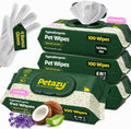 Petazy Pet Wipes for Dogs and Cats – 400 Count (8x8in) Hypoallergenic, Deodorizing Dog Wipes for Paws, Ears and Butt | XL with Aloe & Coconut Oil, Lavender Scented | Includes 4 Grooming Glove Wipes