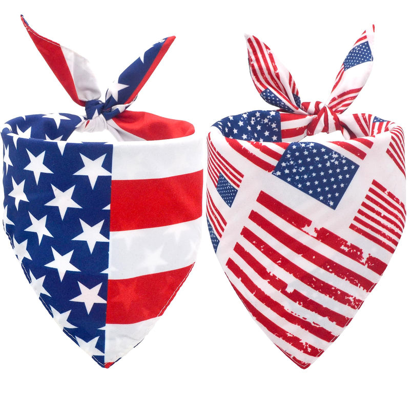 CozyHaus 2PCS Dual-Layer Design Patriotic Dog Bandanas Outfit,Large Summer Triangle Reversible Memorial Day Independence Day American Flag 4th of July Scarf for Big Boy and Girl Dogs Red White Blue