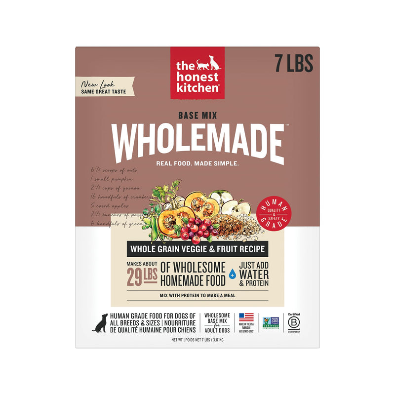 The Honest Kitchen Human Grade Wholemade™ Dehydrated Dog Food, Whole Grain, Veggie & Fruit Base Mix Dog Food (Just Add Protein), 7 lb (makes 28lbs)