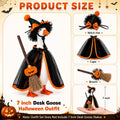 7inch Desk Goose Halloween Outfits, Mini Desktop Goose Clothes with Halloween Witch Hat, Black Cape & Pumpkin Broom Deco