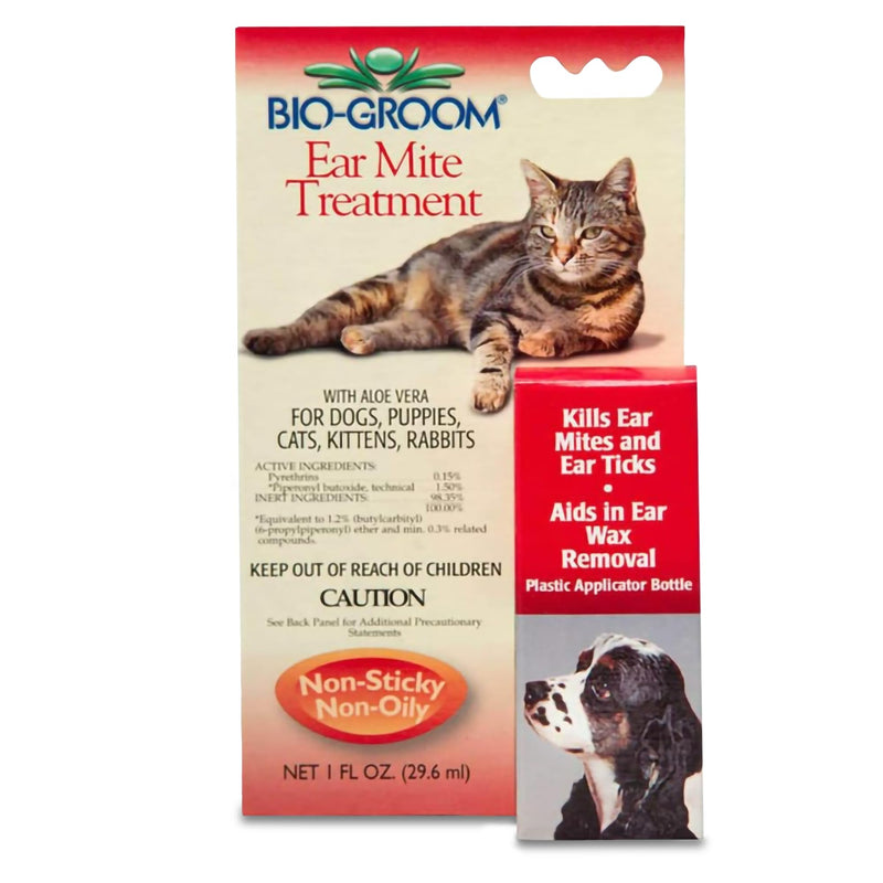 Bio-groom Ear Mite Treatment - Dog Ear Infection Treatment, Cruelty-Free, Made in USA, Dog Ear Drops, Gentle Wax Remover, Ear Cleaner for Dogs and Cats - 1 fl oz 1-Pack