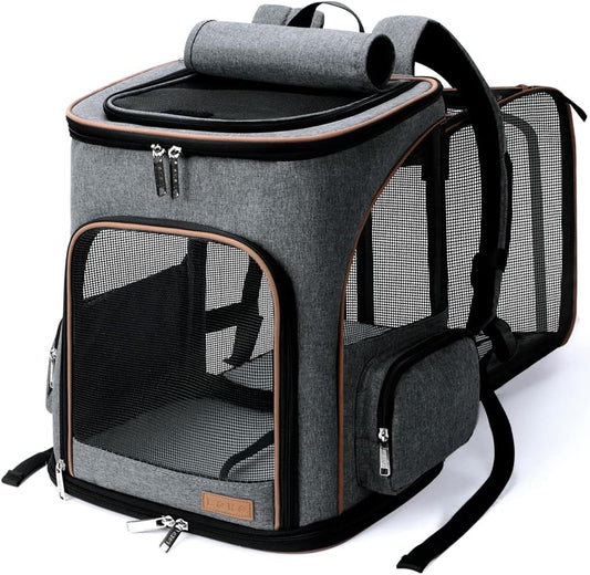 Lekereise Cat Backpack Expandable Pet Carrier Backpack for Small Cats and Dogs, Foldable Dog Carrier Backpack with Inner