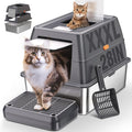 XXXL Stainless Steel Litter Box with Lid, Extra Large 28" Lx20 Dx18.1 H Litter Box for Big Cats, Enclosed Jumbo Metal Li