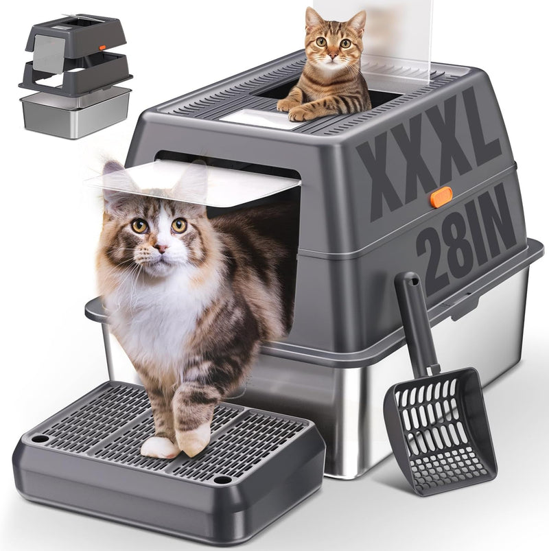 XXXL Stainless Steel Litter Box with Lid, Extra Large 28