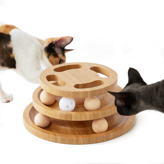 ZOMISIA Cat Ball Track Toy with Puzzle Top, Wooden Cat Toys for Indoor Cats with Spinning Balls, Interactive Large Cat Ball Tower for Kitten Kitty Exercise Mental Physical