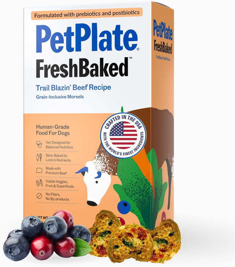 PetPlate Trail Blazin' Beef FreshBaked Dry Dog Food Grain-Inclusive, Gently Baked and Air-Dried Human Grade Dog Food, Fo