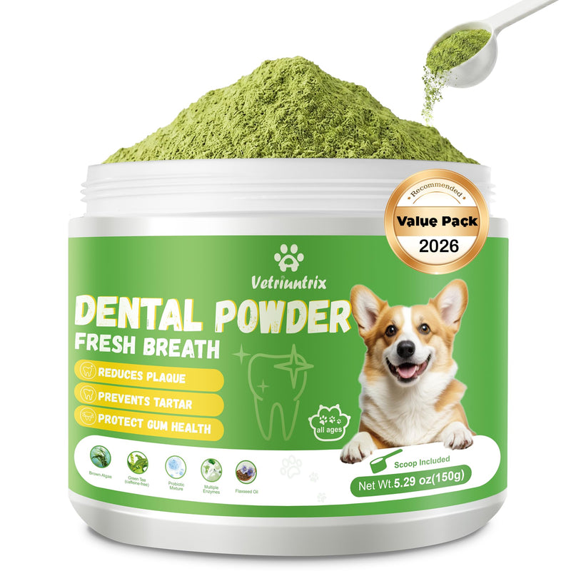 Vetriuntrix Dog Dental Powder, Dental Powder for Dogs Teeth Cleaning and Breath Fresh, Dog Dental Care with Natural Enzymes, Probiotics, Tartar Remover and Plaque Off - 150g