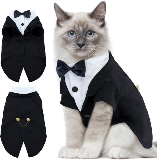 DENTRUN Cat Tuxedo Outfit, Sphynx Cat Costume Formal Suit with Bow Tie