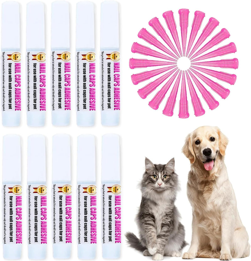 YMCCOOL 10pcs of Special Pet Nail Adhesive Glues & 20pcs of Applicator Tips for Cat Nail Caps and Dog Nail Caps