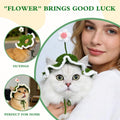 floofelove Flower Cat Hat, Cotton & Soft Cute Knitted Hats for Cats Birthday Party Spring Puppy Hat for Small Pets (Green,M)