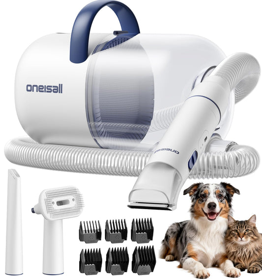 oneisall Dog Grooming Vacuum - 15000Pa Suction, Captures 99% Pet Hair to Reduce Shedding, Dog Grooming Clippers & Quiet Brush (≤59dB) with 4 Accessories, 2L Dust Canister for Home Cleaning
