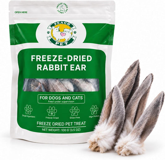 Freeze Dried Rabbit Ear, Single Ingredient Dog Chew, with Fur