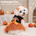 cyeollo Dog Halloween Dress, Pumpkin Print Tulle Outfit with Hair Bow, 2XL