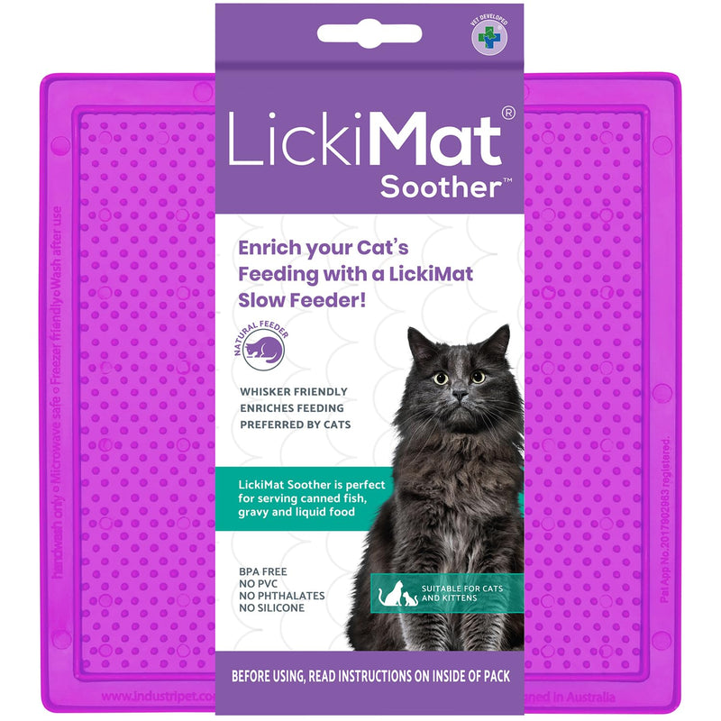 LickiMat Classic Soother, Cat Slow Feeder Lick Mat, Boredom Anxiety Reducer; Perfect for Food, Treats, Yogurt, or Peanut Butter. Fun Alternative to a Slow Feed Cat Bowl or Dish, Purple