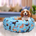 Hoopttay Round Replacement Dog Bed Covers Elastic Edged Washable Pet Bed Protector with Cute Dog Pattern Design for Small & Medium Pet Beds, Cover Only (Blue, 30×9.8 Inch)