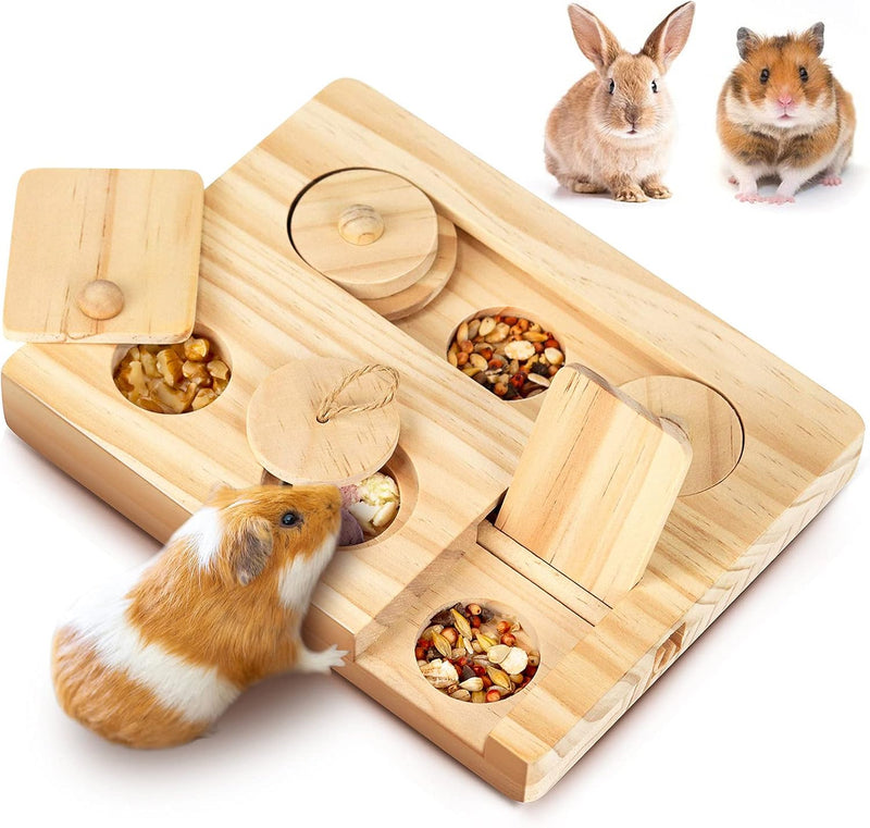 Guinea Pig Foraging Toys, 6 in 1 Hamsters Wooden Interactive Enrichment Toys, Treat Dispenser for Small Animal, for Rabb