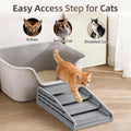 TAILRYTH Adjustable Litter Box Step, Elevated Cat Ramp/Stairs with Filter Function, Anti-Tracking, Easy to Clean, Fits Automatic Litter Boxes, for Small & Elderly Cats, Non-Slip(Grey)
