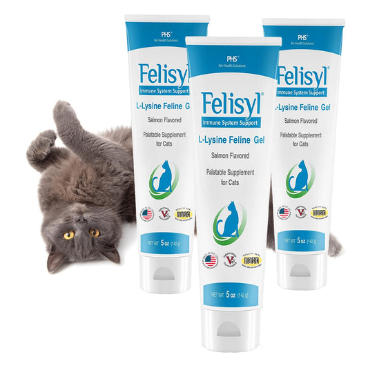 Felisyl L-Lysine Gel for Cats (5oz) – Supports Immune, Respiratory, and Eye Health. Eases Sneezing, Runny Nose, and Watery Eyes. Tasty Salmon Flavor - Made in The USA (3 Pack)