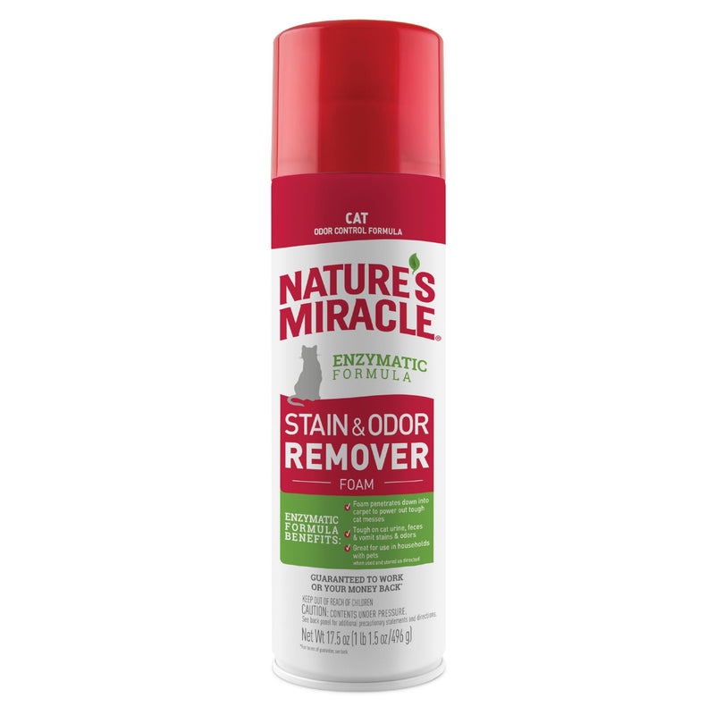 Nature's Miracle Cat Stain & Odor Remover Foam, Tough On Cat Urine, Feces, Vomit, Drool and Other Organic Stains and Odors, 17.5 oz