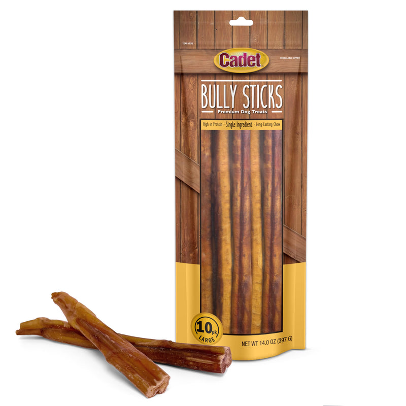 Cadet Bully Sticks for Large Dogs, All-Natural Beef Pizzle, Rawhide-Free Long-Lasting Dog Chews for Aggressive Chewers, 10 Count