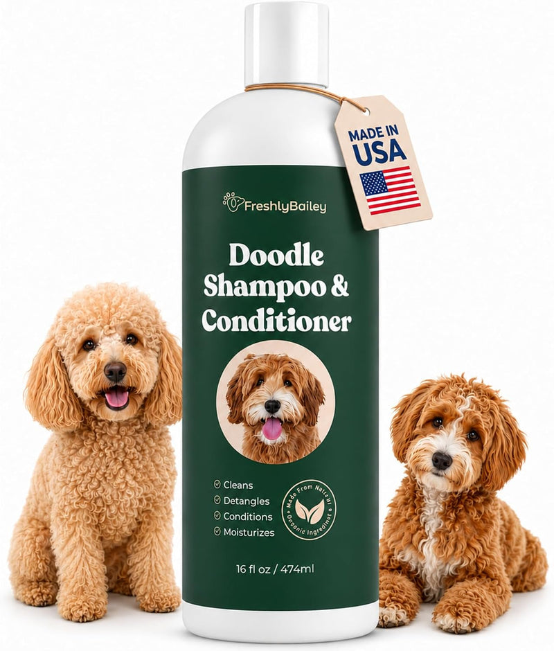 Doodle Shampoo and Conditioner - Best Dog Shampoo for Goldendoodle, Poodles, Doodle Breeds - for Curly & Wavy Coats - Natural Ingredients - Made in USA 16 Fl Oz