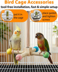 Bird Stand Perch Toy, Interactive Spinning Parakeet Toys, Wooden Exercise Wheel Parrot Toy, Enrichment Cockatiel Toy for Birds Cage, Bird Cage Accessories Perch Toys for Budgies (Small)