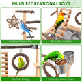 KATUMO Bird Playground - Natural Wooden Perches Parakeet Ladder Conure Swing Bird Cage Accessories with Removable Tray &