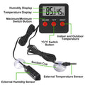 3PCS Digital Reptile Thermometer and Humidity Gauge Remote Probes Reptile Terrarium Thermometer Hygrometer Indoor Outdoo