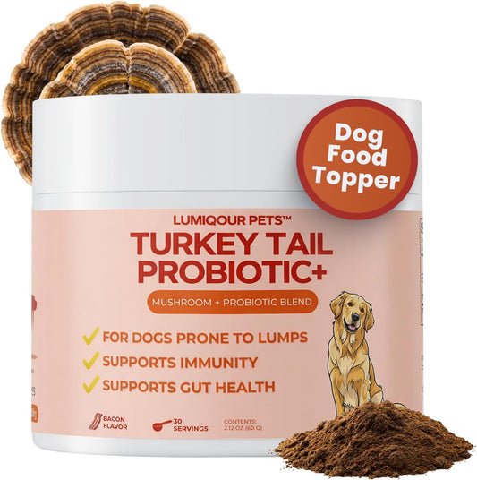 Turkey Tail Mushroom for Dogs – Turkey Tail Mushroom Powder with Probiotics for Immune and Digestive Support, Supports L