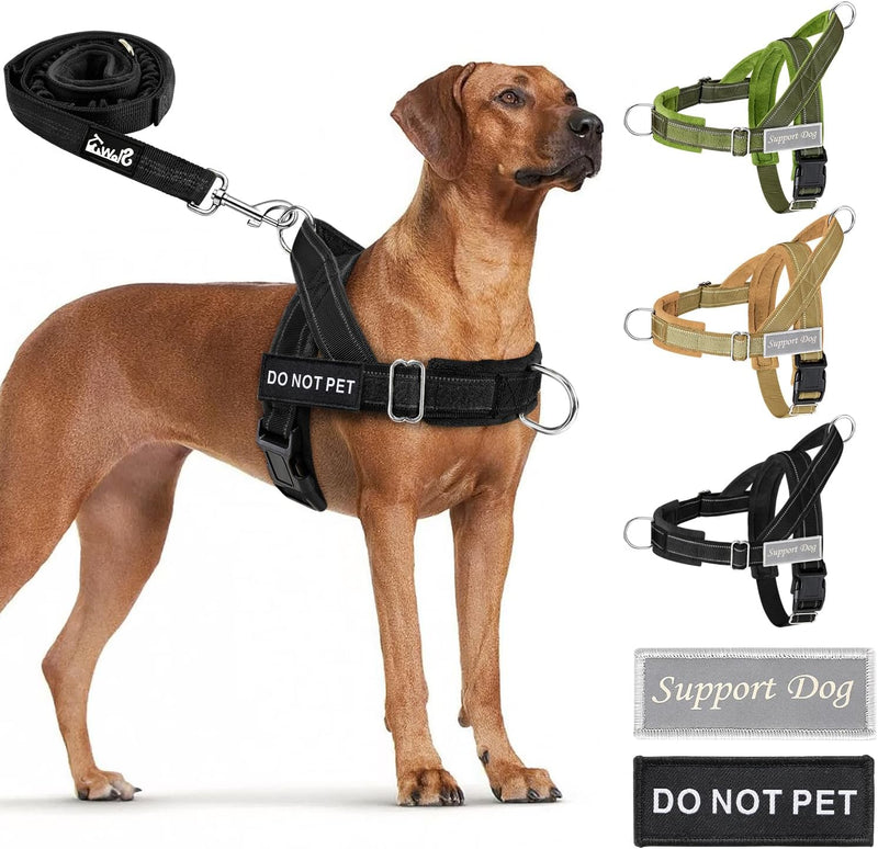 Lukovee No Pull Dog Harness and Leash Set, Soft Padded, with 5ft Leash, L