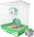 A&E Cage Co 2-Story Hamster Cage with Wheel & House, 14"x11"x15" Green