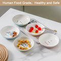 Seyatoo Ceramic Cat Bowls Set - 5.7 inch Wide Cat Food Bowls Whisker Fatigue Friendly, 5 Colorful Kitten Dish Plates with Cute Pattern for Wet and Dry Food Water