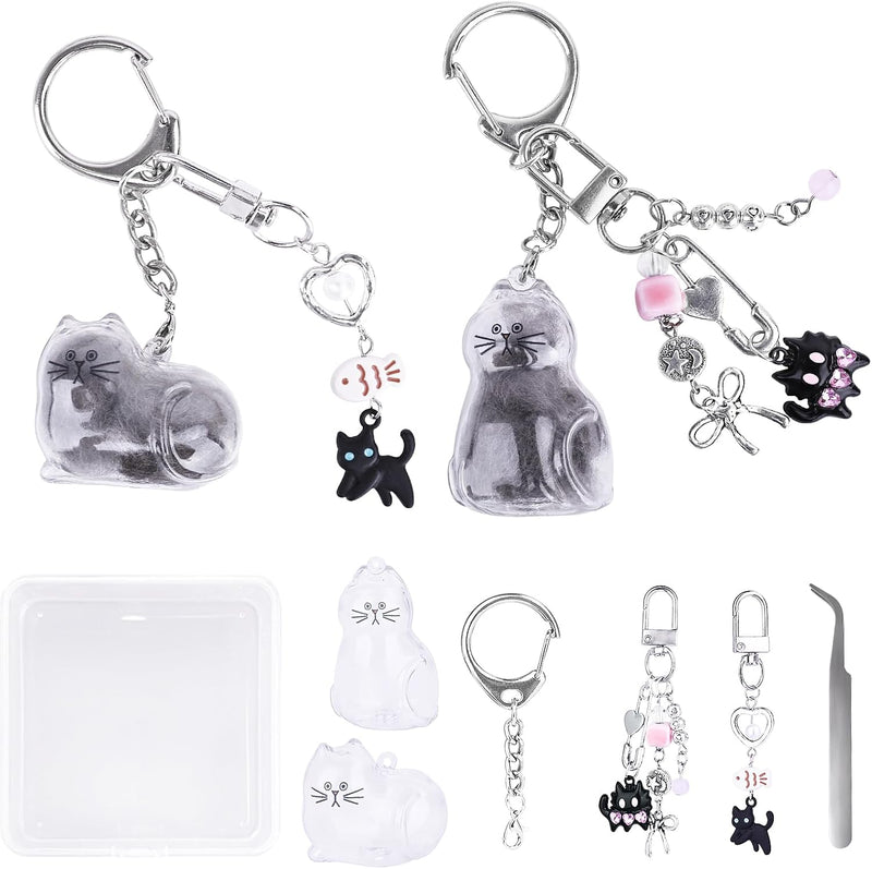 2Pcs Cat Fur Keepsake Keychain, Transparent Cat Shape Memorial Storage Capsule Pendant Fur-Ever Loved Pet Hair Memorial 