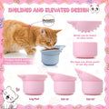 Guiqulai 2 Pack Slow Feeder Cat Bowls Silicone Tilted Raised Pet Bowl with Non Slip Base for Digestion Anti Vomit, Pink, Blue