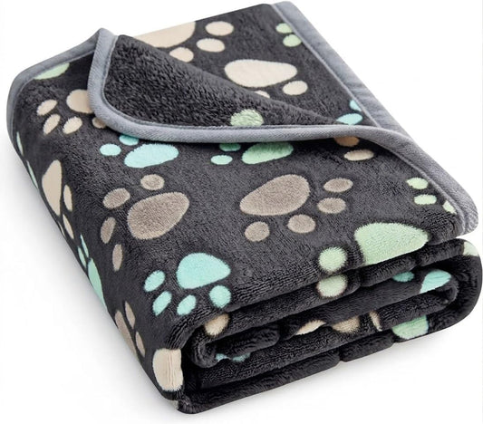 CADONO Fluffy Premium Flannel Dog Blanket Washable Paw Printed Throw for Small Medium Large Dog Cat(30"x20" Dark Grey)