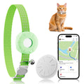 Cat Tracker, Lightweight GPS Tracker Compatible with Apple Find My App(Only iOS), Waterproof Cat Tracker Collar with Bell and Safety Elastic Buckle, No Monthly Fee,Works with Any Collar,Green