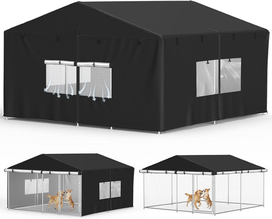 STARTWO Outdoor Dog Kennel Cover, 600D Heavy Duty Full Coverage for 10'Dx10'Wx6.5'H Dog Cages, with Transparent Window, 