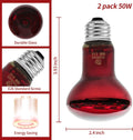 Infrared Reptile Heat Lamp Bulbs,2 PCS 50W Reptiles & Amphibians Infrared Basking Spot Lamp Bulb, Red Heat Emitter Light