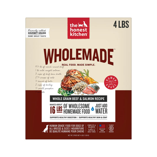 The Honest Kitchen Human Grade Wholemade™ Dehydrated Dog Food, Whole Grain Dog Food, Beef & Salmon, 4 lb (makes 16lbs)
