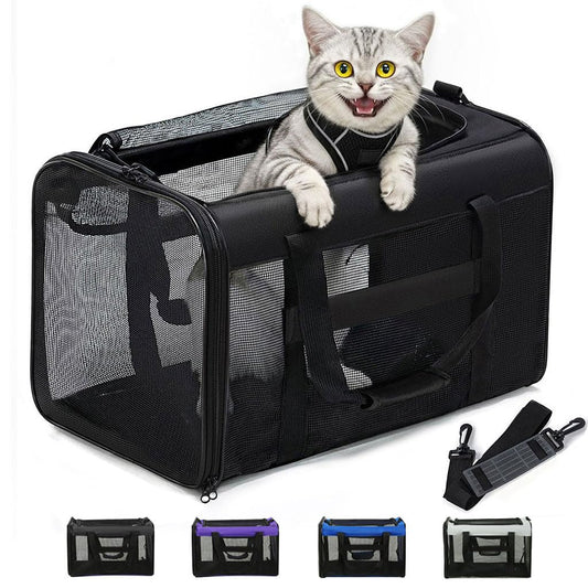 Conlun Cat Carrier Bag,Soft-Sided Pet Carriers for Dogs with 4-Sided Mesh,Airline Approved Cat Transport Carrier for Small&Medium Cats Kitten Puppy Up to 15Lb,Collapsible Cat Travel Carrier-M,Black