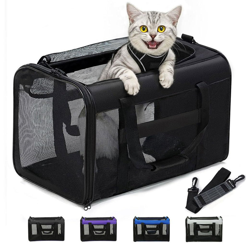 Conlun Cat Carrier Bag,Soft-Sided Pet Carriers for Dogs with 4-Sided Mesh,Airline Approved Cat Transport Carrier for Small&Medium Cats Kitten Puppy Up to 15Lb,Collapsible Cat Travel Carrier-M,Black