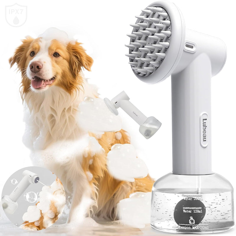 Pet Electric Foaming Dog Shampoo Dispenser with Brush for Dogs Bathing, Soft Brush, Massaging and Grooming, Bubble/Spray